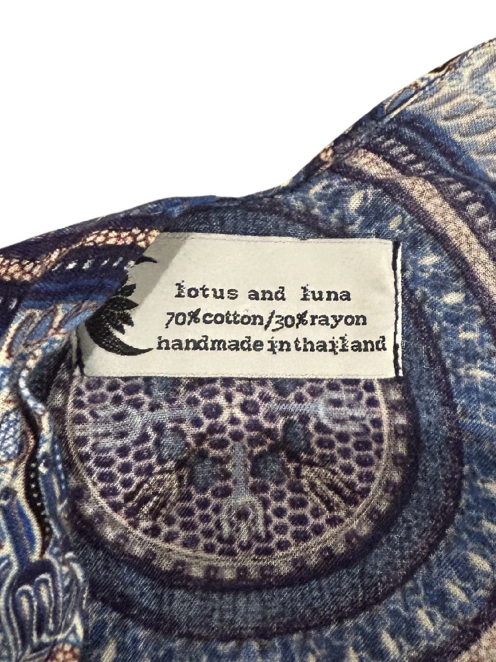 Lotus and Luna Floral Mandala Kimono | Blue/White | O/S | Handmade in Thailand - Picture 2 of 3